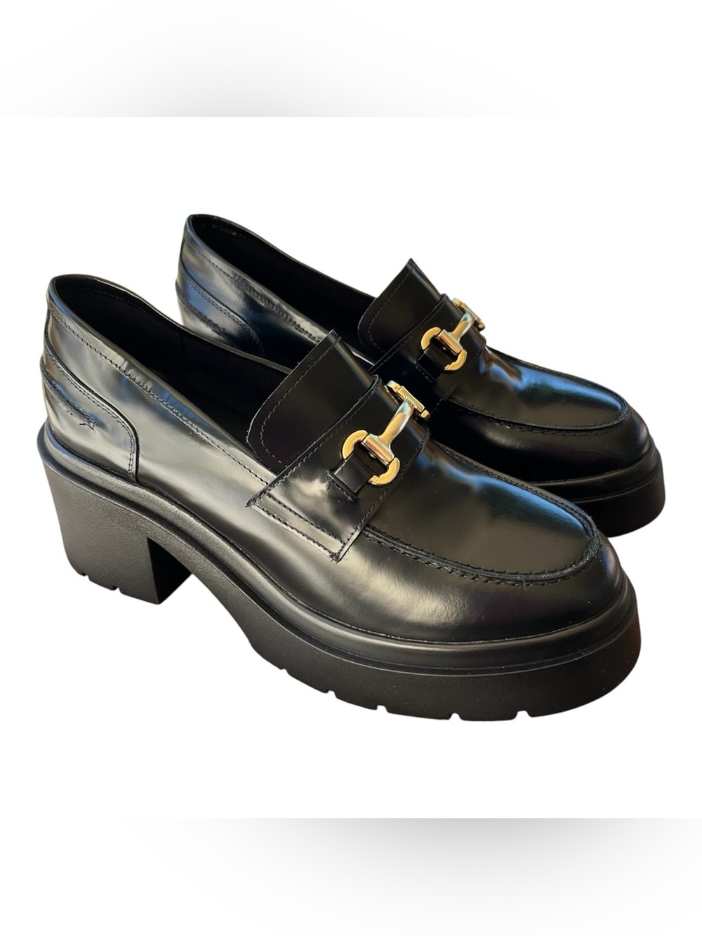 NEW Steve Madden LAZRA Black Leather Sz 10 Slip On Platform Block Heel Loafers